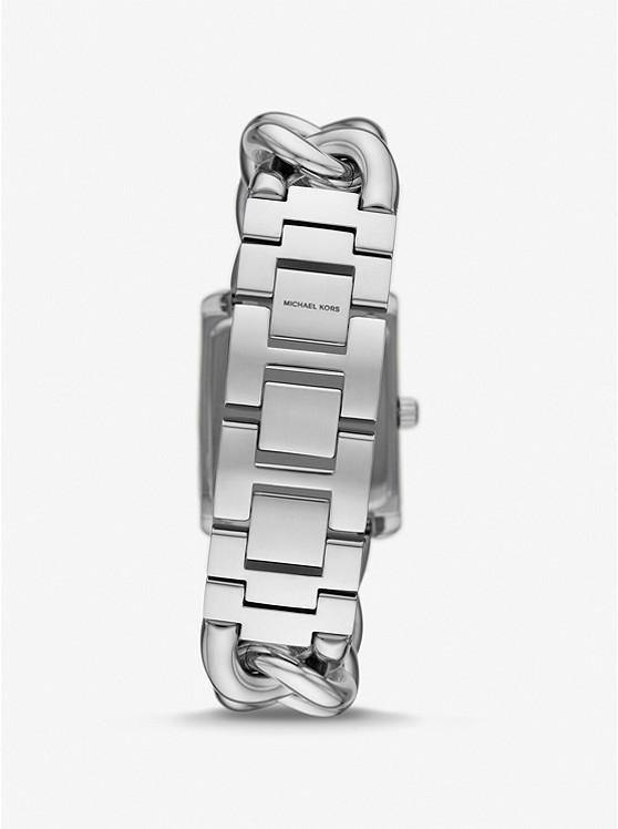 Đồng Hồ Michael Kors Mini Emery Pavé Silver-Tone Curb Link Watch Nữ Bạc