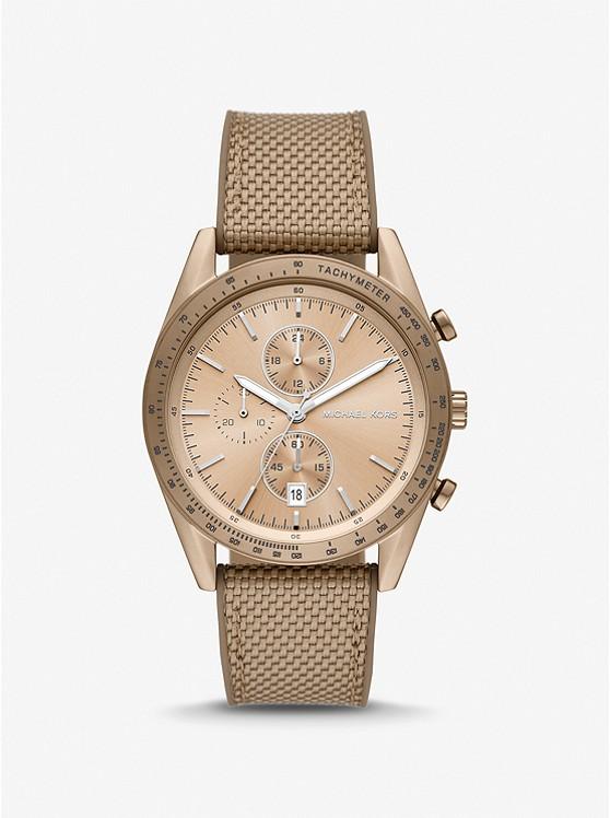 Đồng Hồ Michael Kors Oversized Accelerator Beige Gold-Tone And Nylon Watch Nữ Nâu