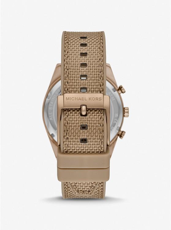 Đồng Hồ Michael Kors Oversized Accelerator Beige Gold-Tone And Nylon Watch Nữ Nâu