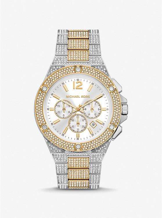 Đồng Hồ Michael Kors Oversized Lennox Pavé Two-Tone Watch Nữ Bạc Vàng