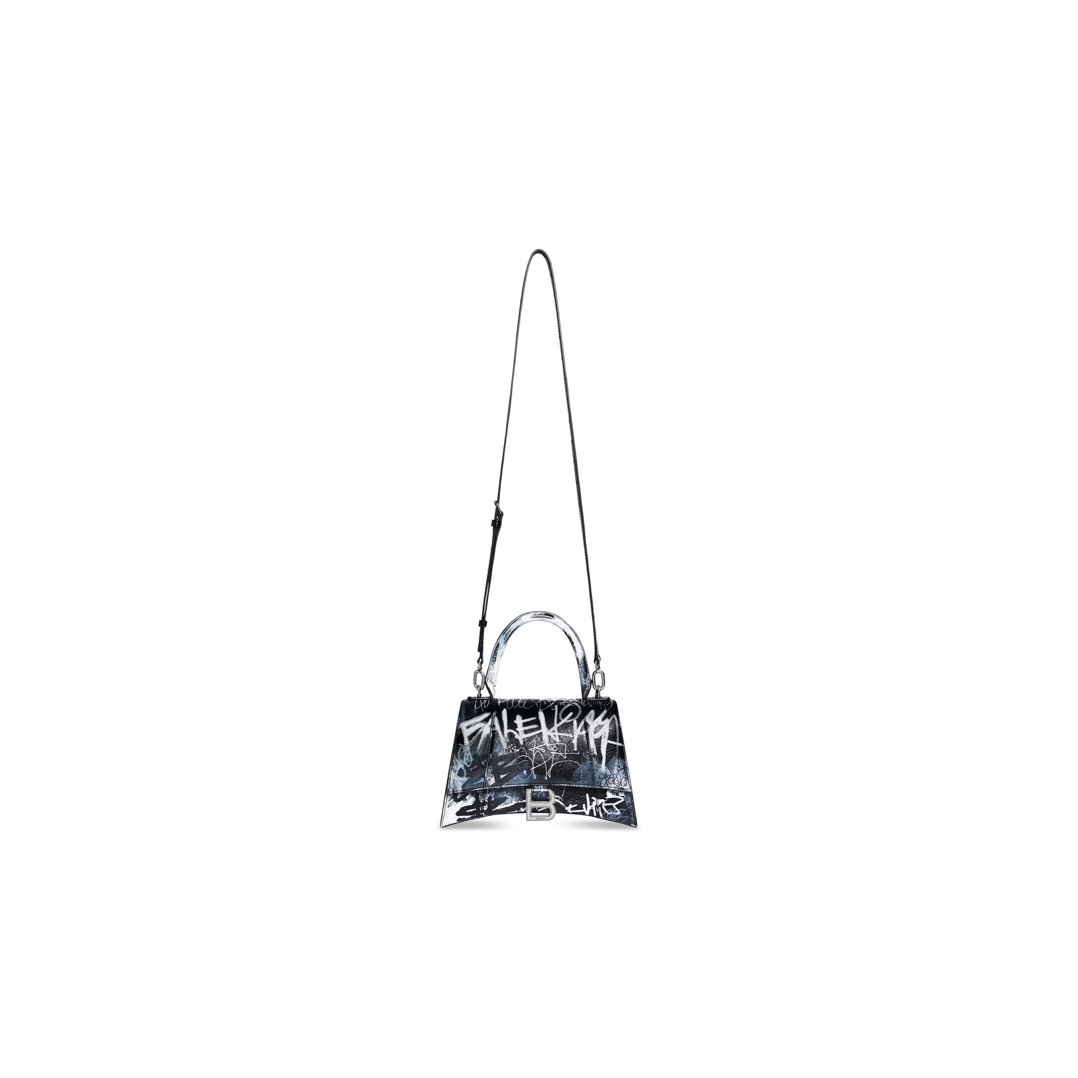 Túi Balenciaga Hourglass Small Handbag Graffiti Nữ Đen Trắng