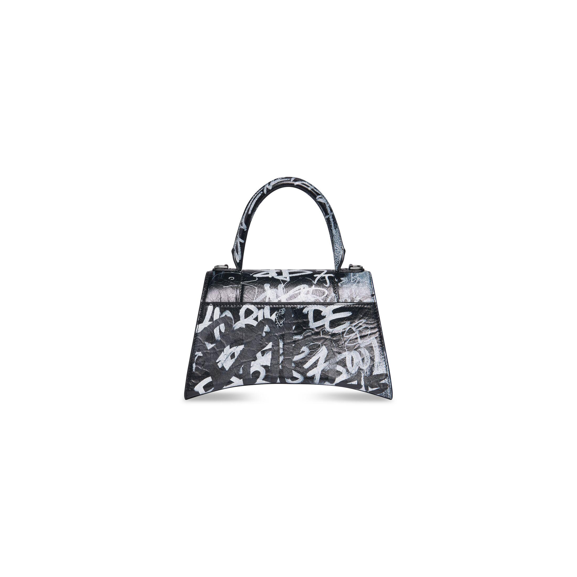 Túi Balenciaga Hourglass Small Handbag Graffiti Nữ Đen Trắng