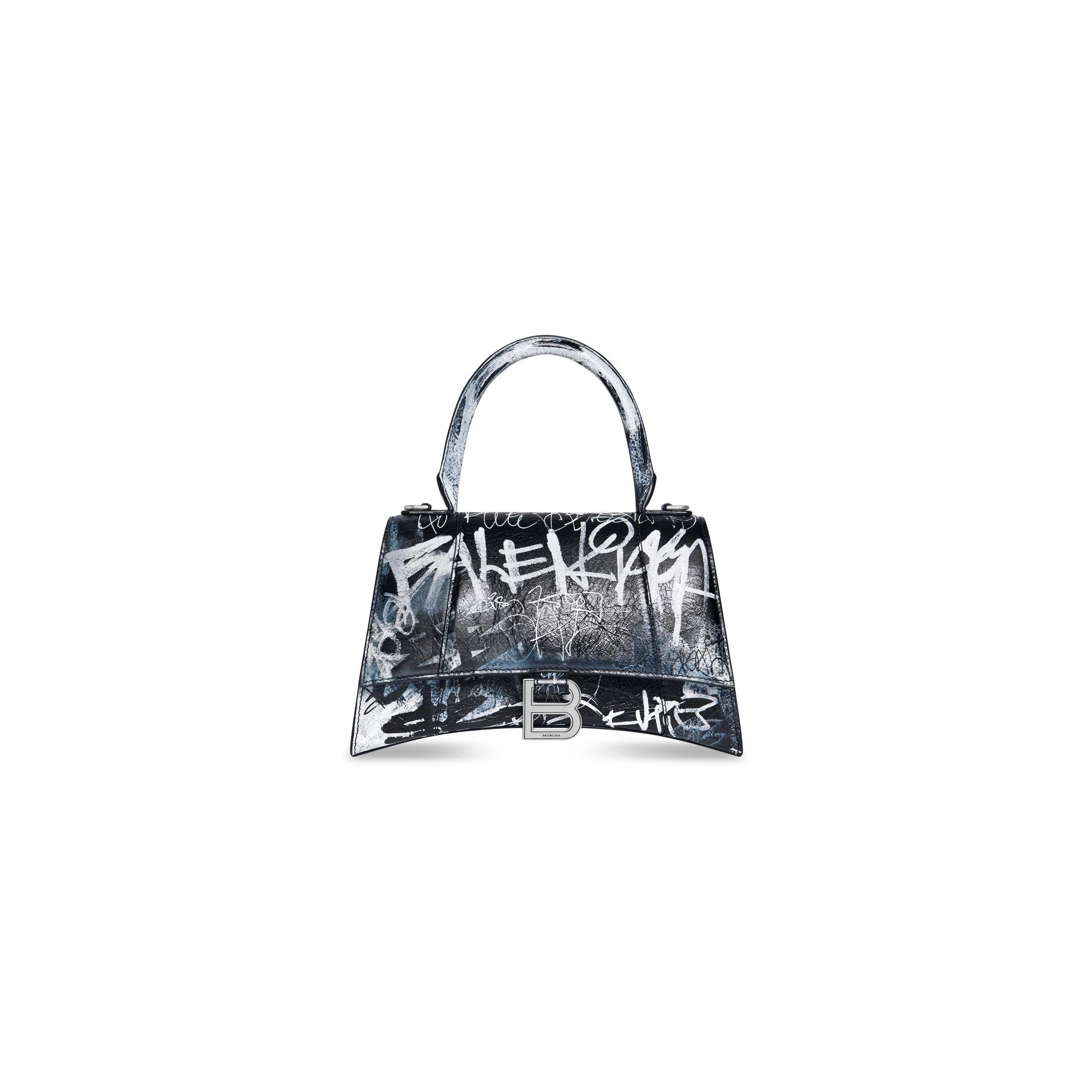 Túi Balenciaga Hourglass Small Handbag Graffiti Nữ Đen Trắng