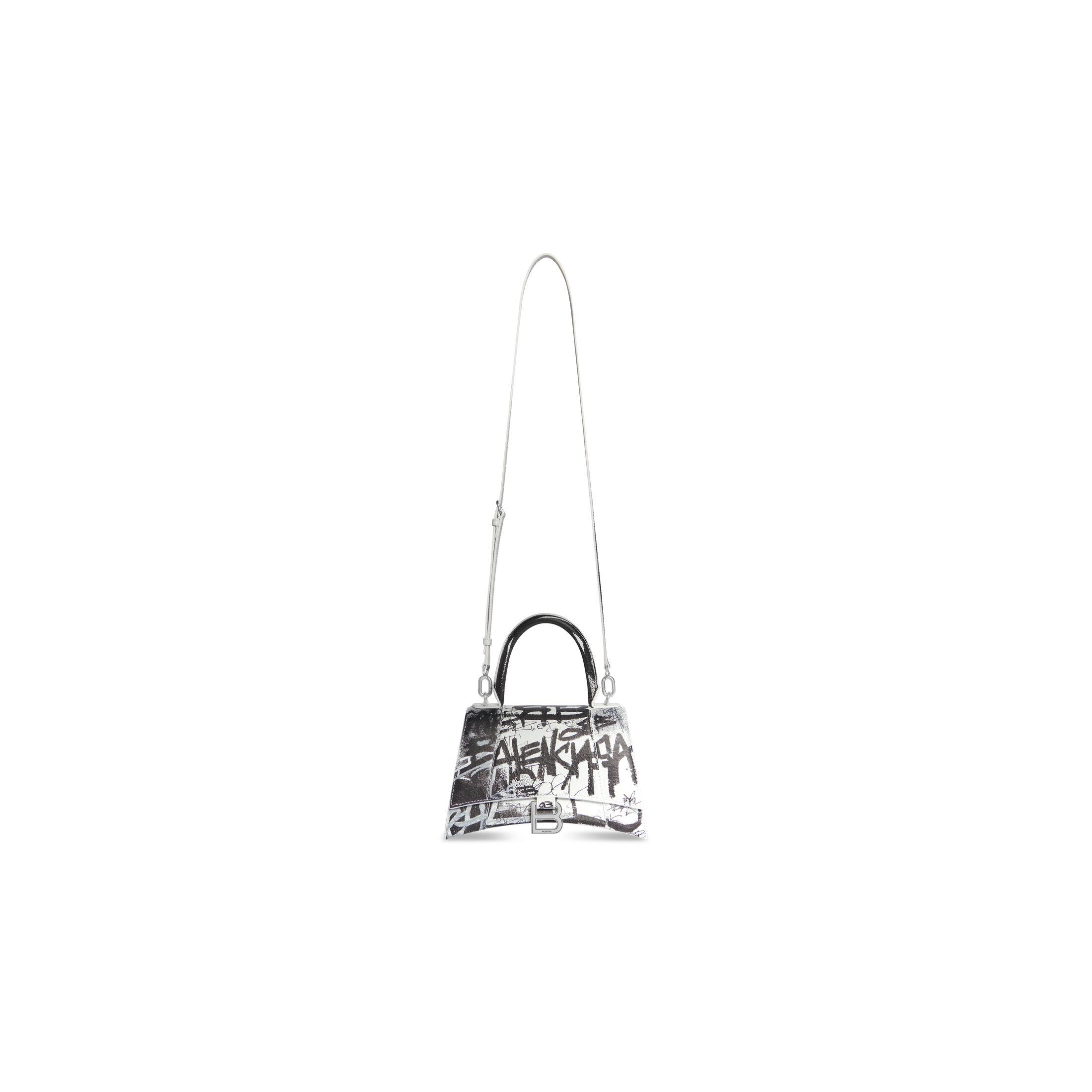 Túi Balenciaga Hourglass Small Handbag Graffiti Nữ Trắng Xám