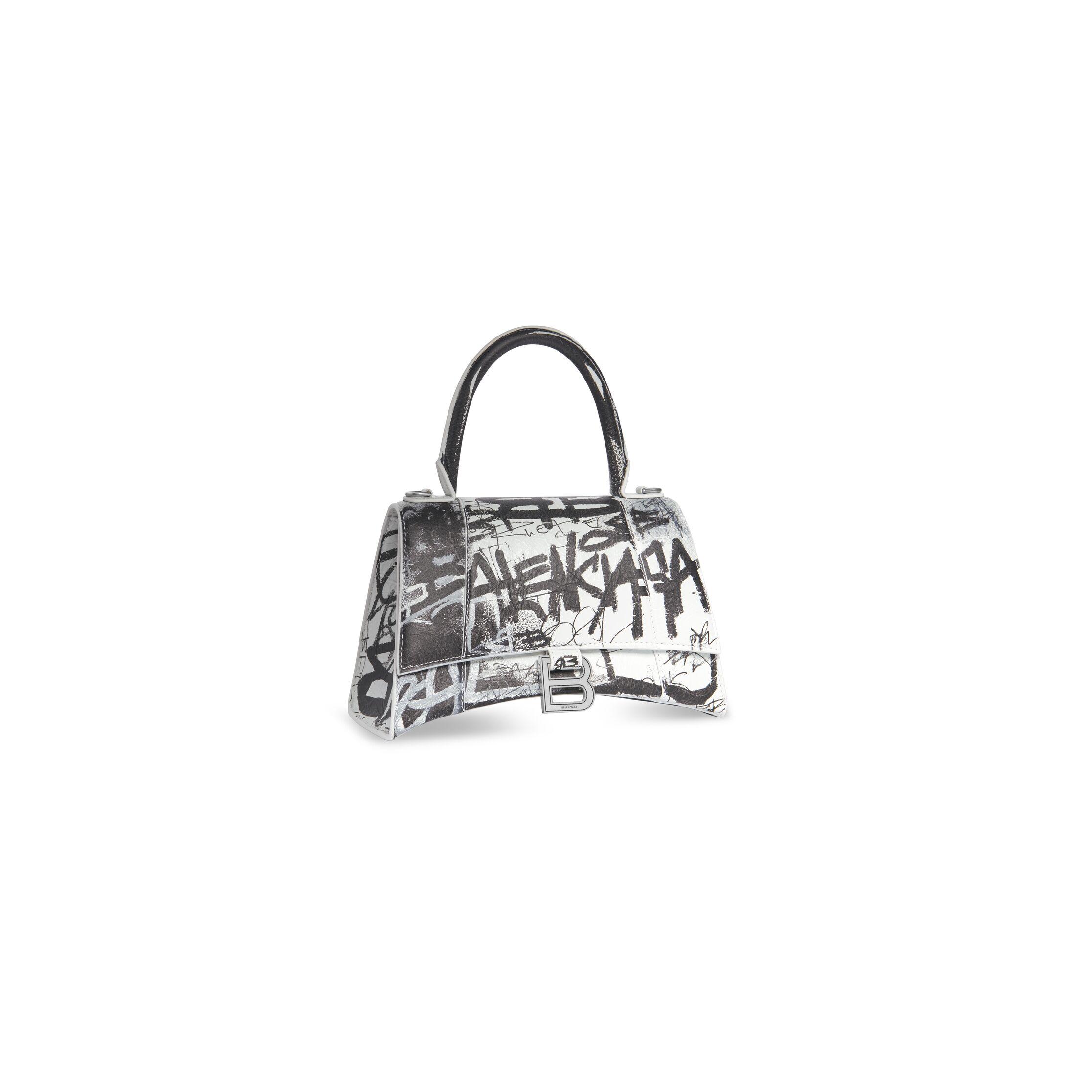 Túi Balenciaga Hourglass Small Handbag Graffiti Nữ Trắng Xám