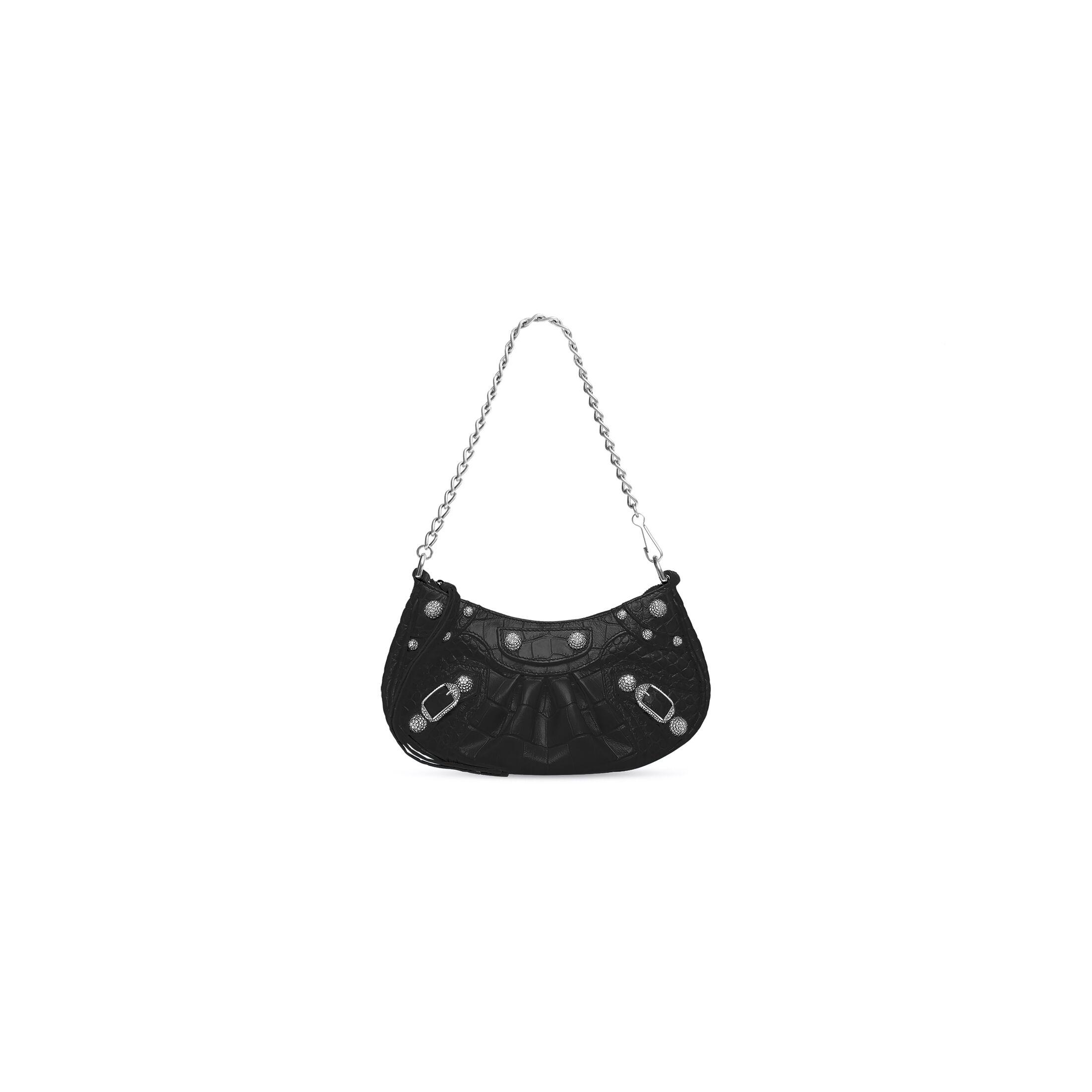 Túi Balenciaga Le Cagole Mini Bag With Chain Crocodile Embossed With Rhinestones Nữ Đen