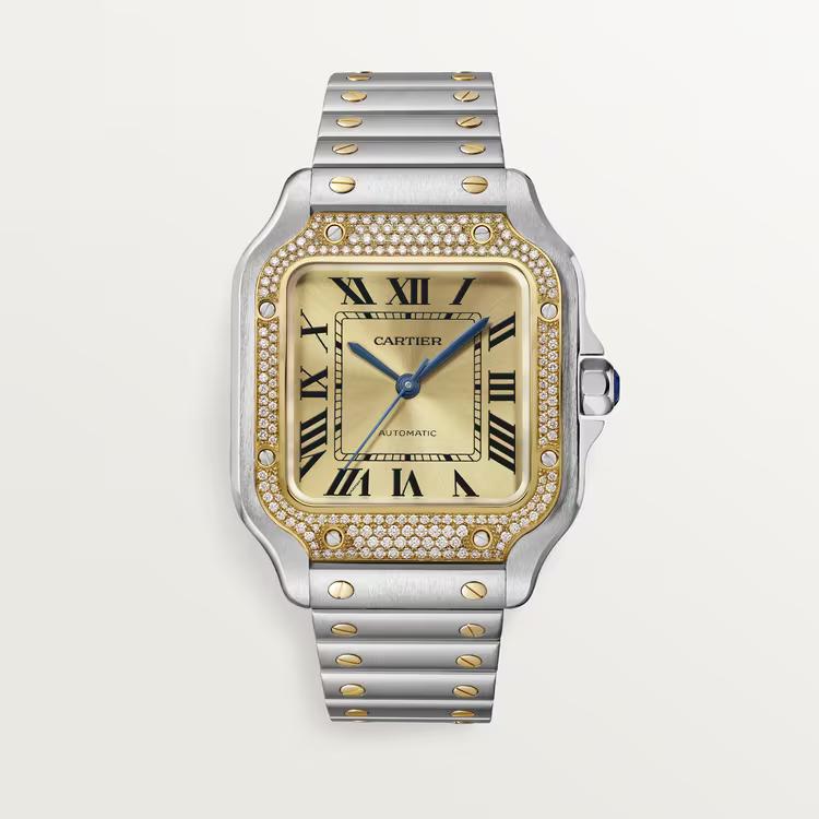 Đồng Hồ Cartier Santos De Cartier Medium Watch Nữ Vàng Bạc