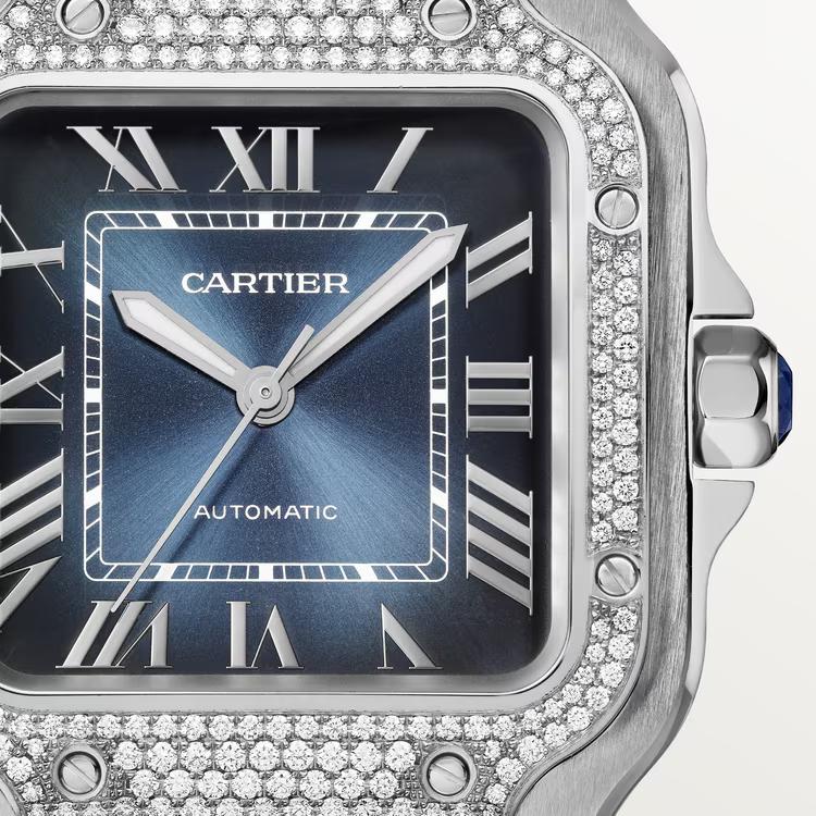 Đồng Hồ Cartier Santos De Cartier Medium Watch Nữ Bạc Xanh Dương