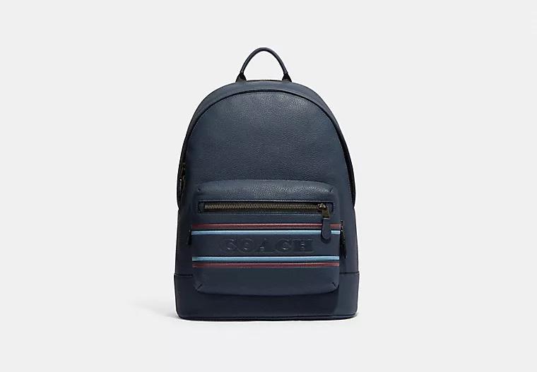 Túi Coach West Backpack With Coach Stripe Nam Xanh Navy