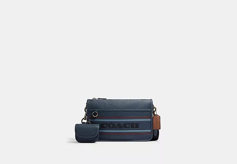 Túi Coach Heritage Convertible Crossbody With Coach Stripe Nam Xanh Navy