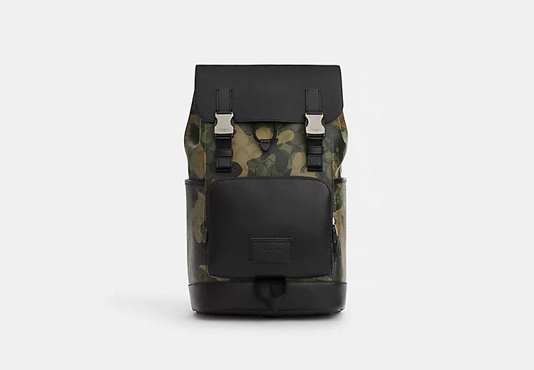 Túi Coach Track Backpack In Signature Canvas With Camo Print Nam Đen