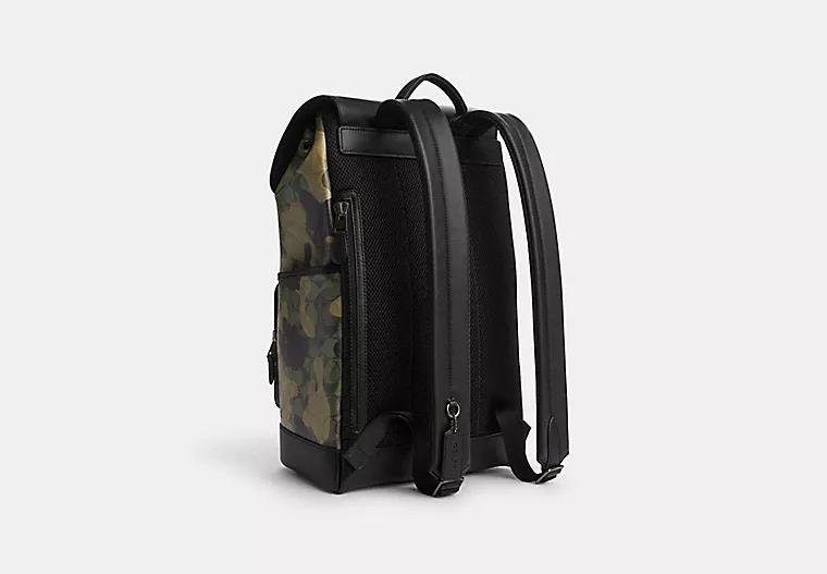 Túi Coach Track Backpack In Signature Canvas With Camo Print Nam Đen