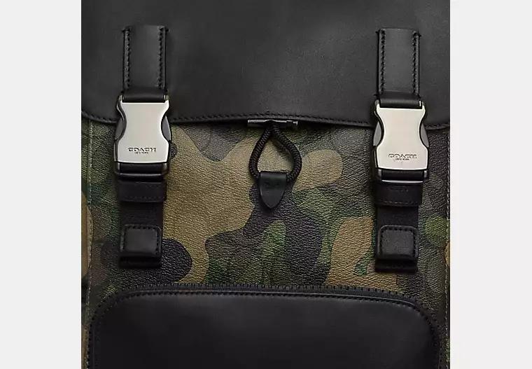 Túi Coach Track Backpack In Signature Canvas With Camo Print Nam Đen