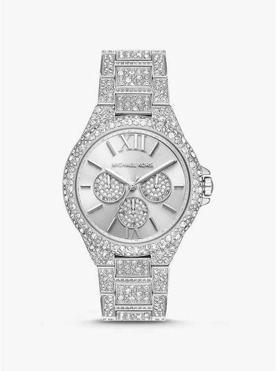 Đồng Hồ Michael Kors Oversized Camille Pavé Silver-Tone Watch Nam Bạc