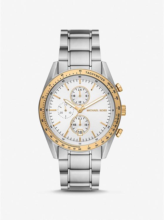 Đồng Hồ Michael Kors Oversized Accelerator Two-Tone Watch Nữ Bạc Vàng