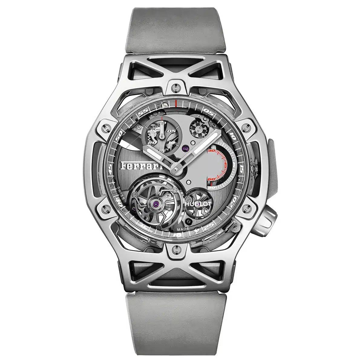 Đồng Hồ Hublot 408.Jw.0123.Rx Techframe Ferrari Tourbillon Chronograph 45Mm Nam Bạc