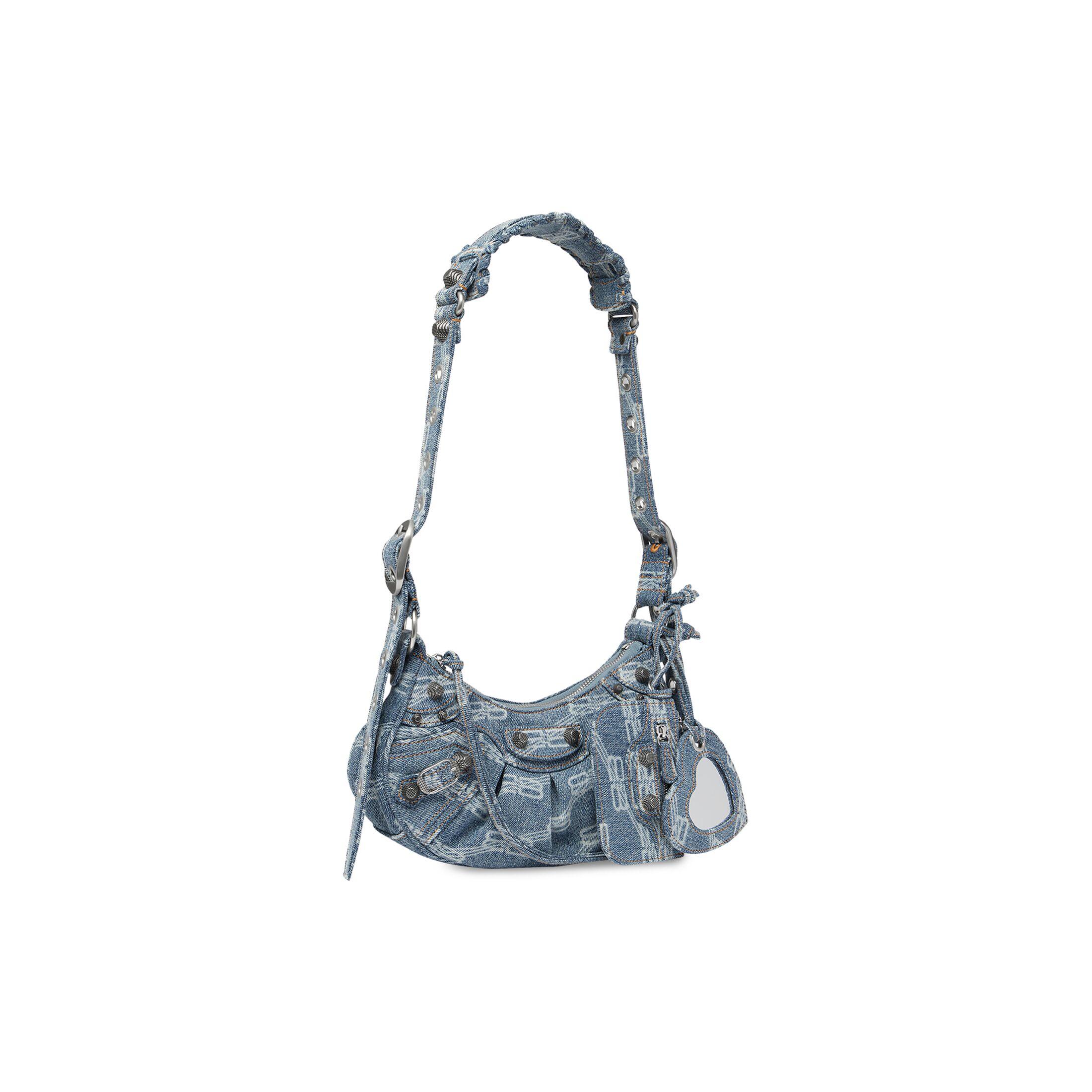 Túi Balenciaga Le Cagole Xs Shoulder Bag Bb Monogram Bleached Denim Nữ Xanh Dương