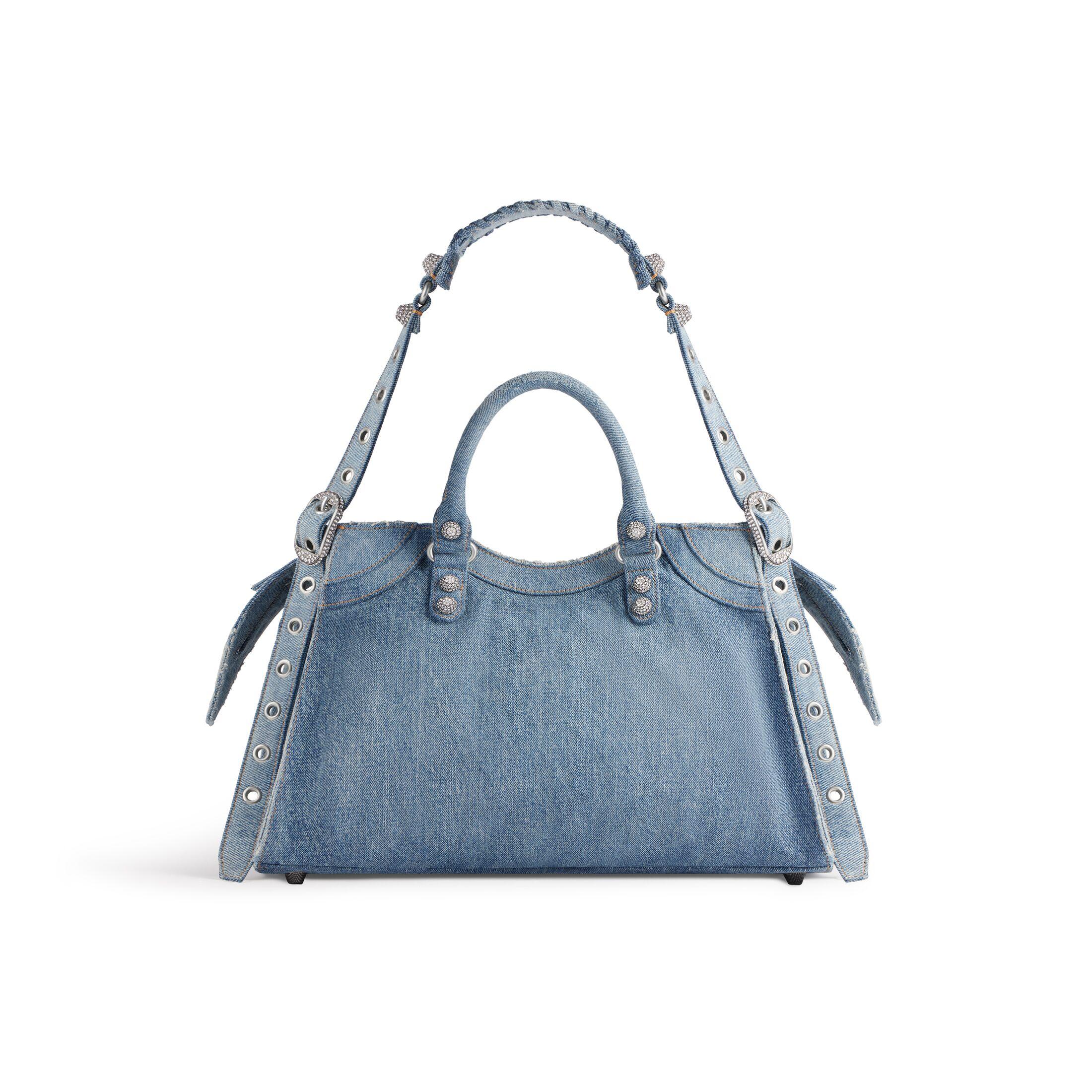 Túi Balenciaga Neo Cagole City Handbag Denim With Rhinestones Nữ Xanh Dương