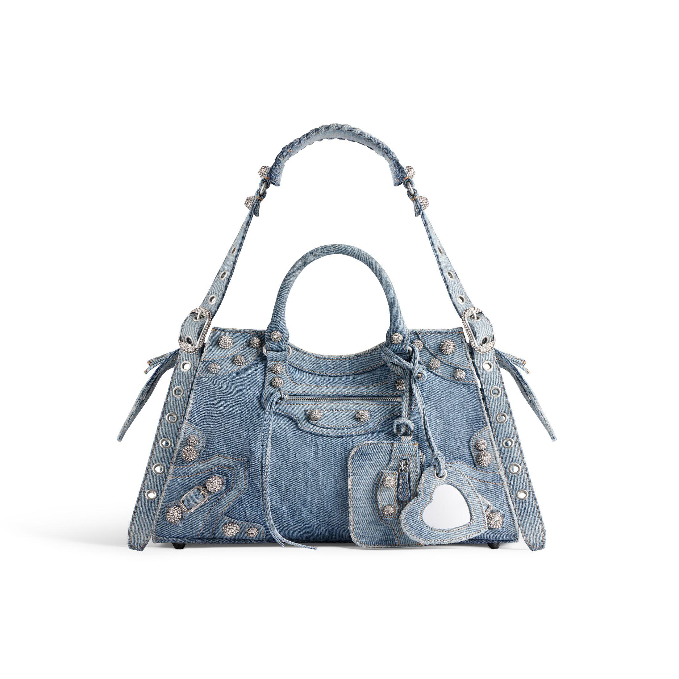 Túi Balenciaga Neo Cagole City Handbag Denim With Rhinestones Nữ Xanh Dương