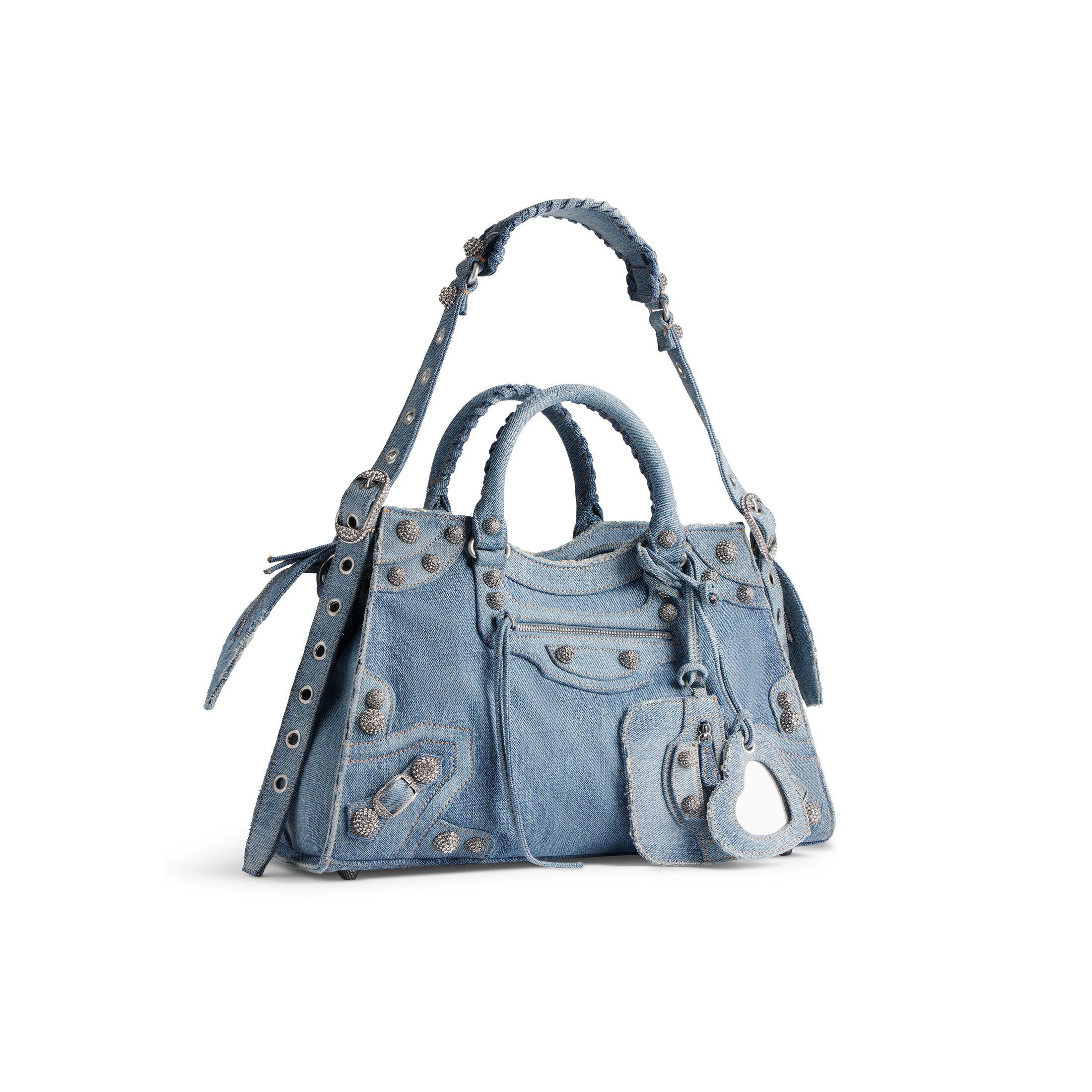 Túi Balenciaga Neo Cagole City Handbag Denim With Rhinestones Nữ Xanh Dương