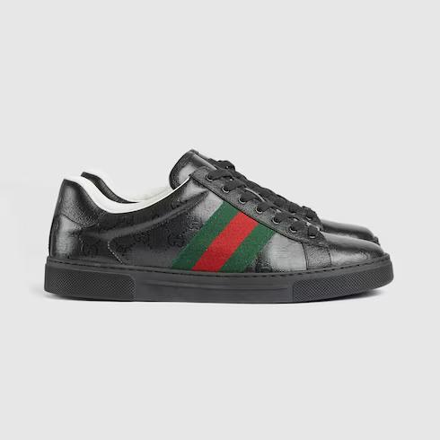 Giày Gucci Ace Gg Crystal Canvas Sneaker Nam Đen