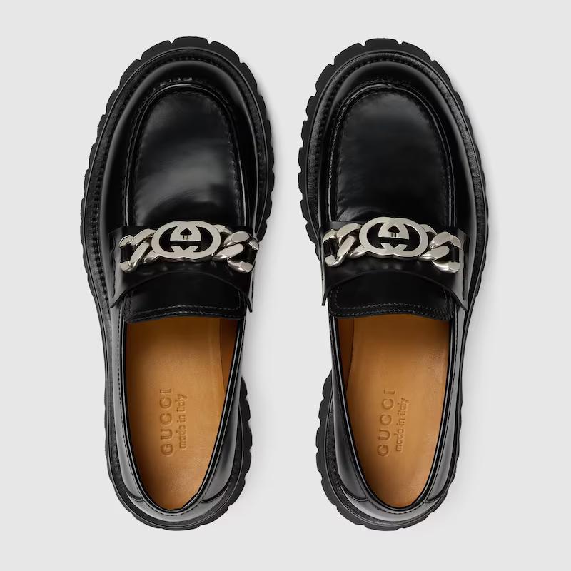 Giày Gucci Loafer With Interlocking G Nam Da Đen