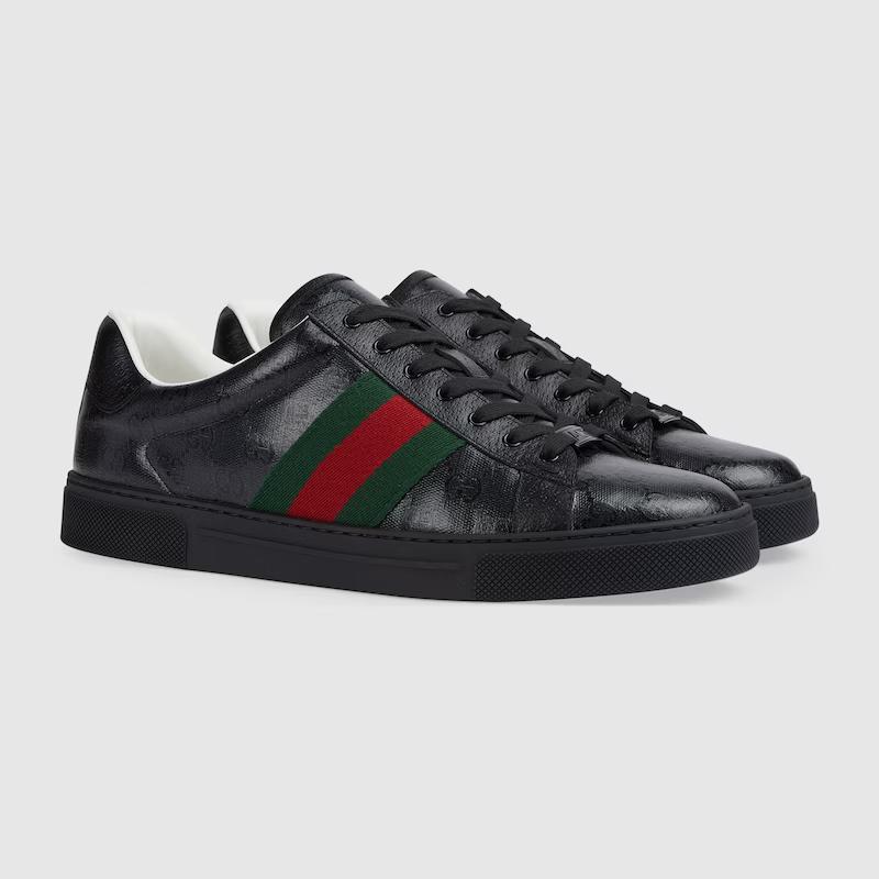 Giày Gucci Ace Gg Crystal Canvas Sneaker Nam Đen