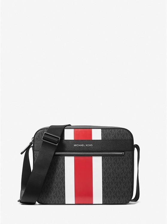 Túi Michael Kors Mason Signature Logo Stripe Crossbody Bag Nam Đen