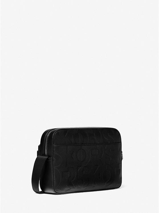 Túi Michael Kors Hudson Graphic Logo Embossed Leather Crossbody Bag Nam Đen