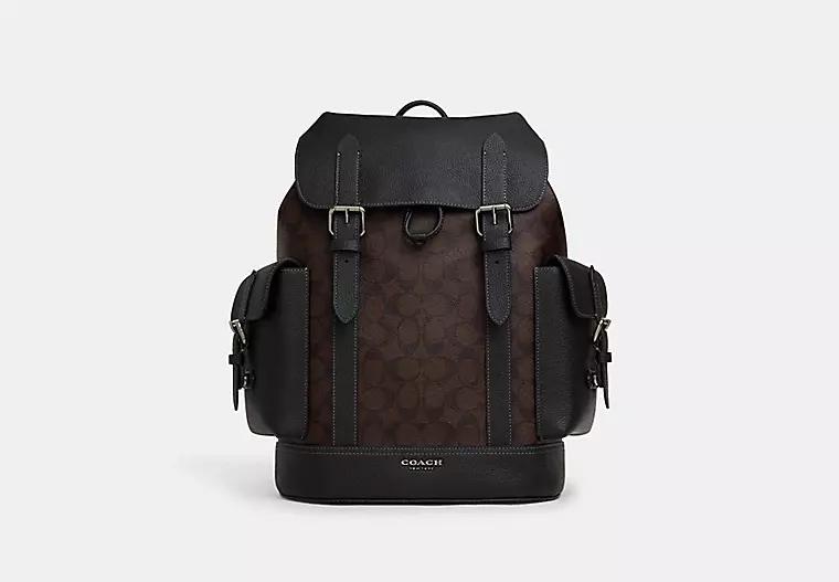 Túi Coach Hudson Backpack In Signature Canvas Nam Đen Nâu