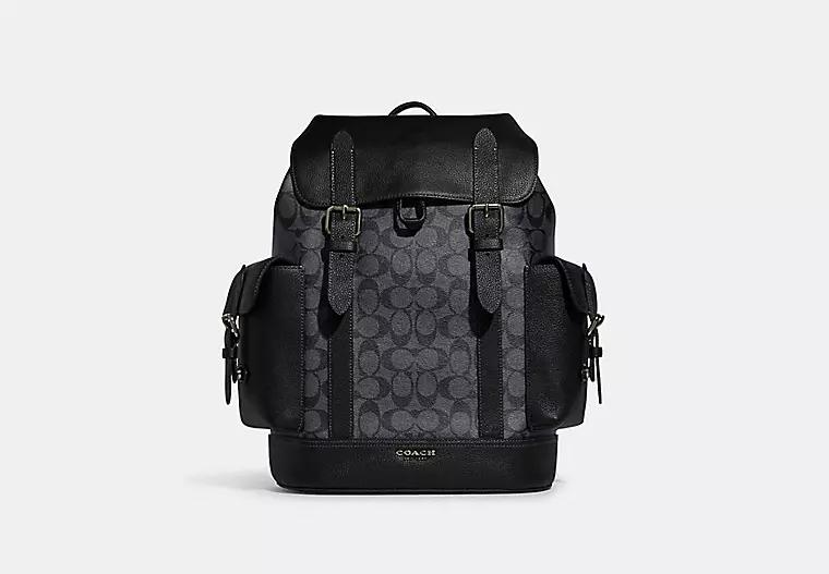 Túi Coach Hudson Backpack In Signature Canvas Nam Đen