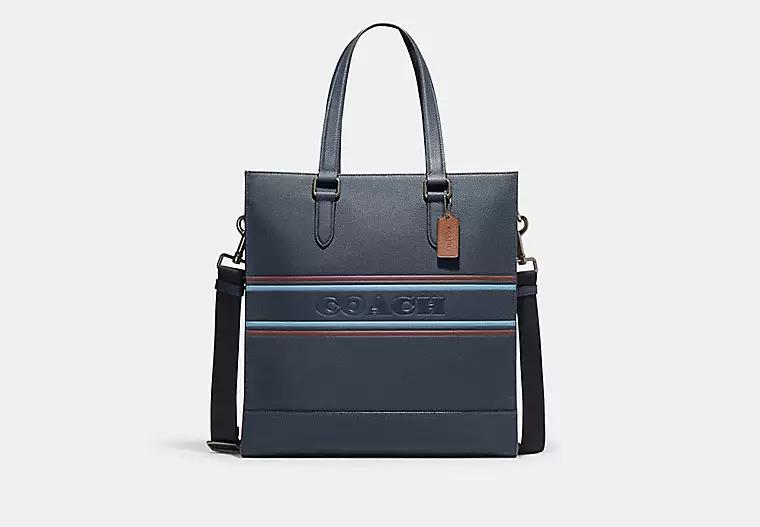 Túi Coach Graham Structured Tote With Coach Stripe Nam Xanh Navy