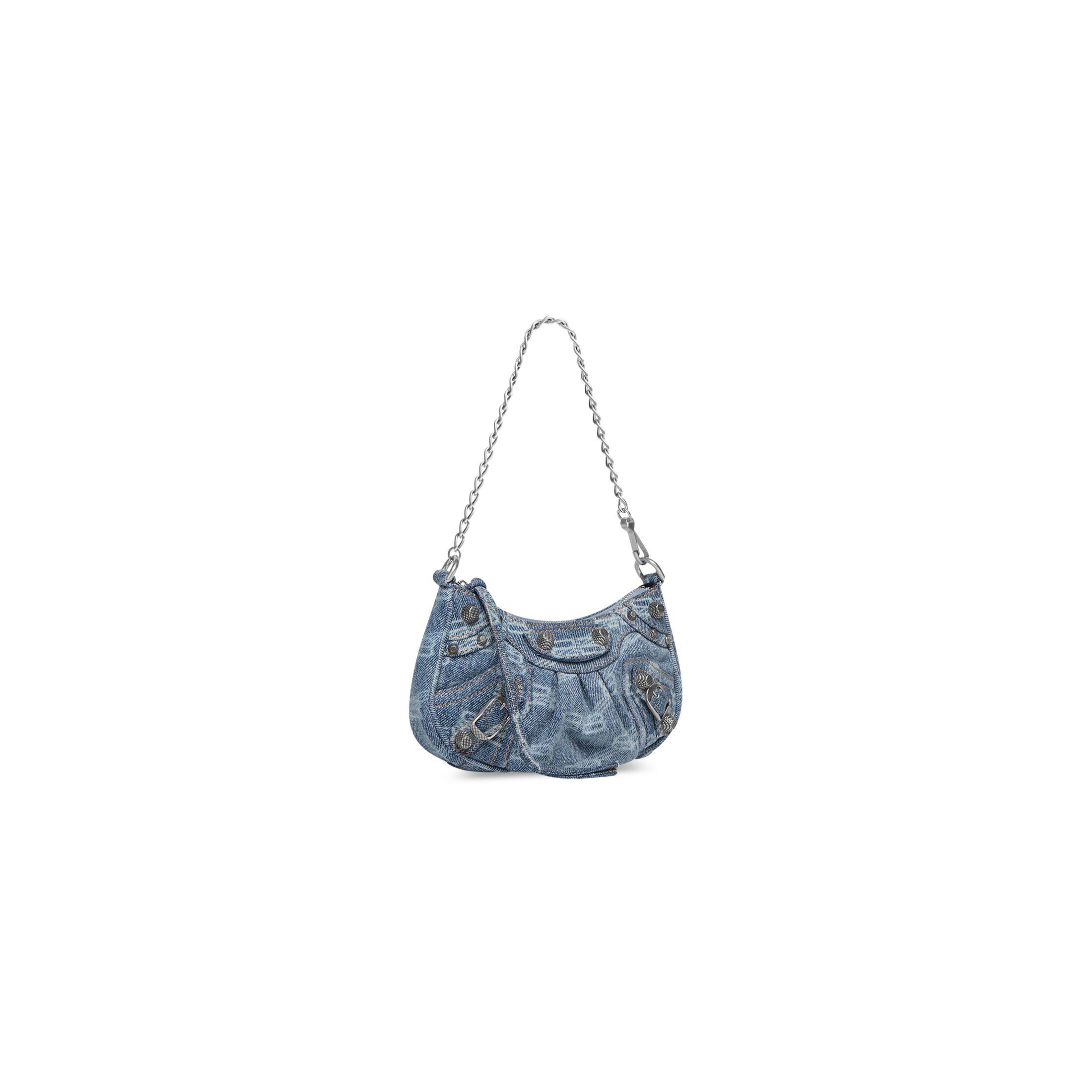 Túi Balenciaga Le Cagole Mini Bag With Chain Bb Monogram Bleached Denim Nữ Xanh Dương