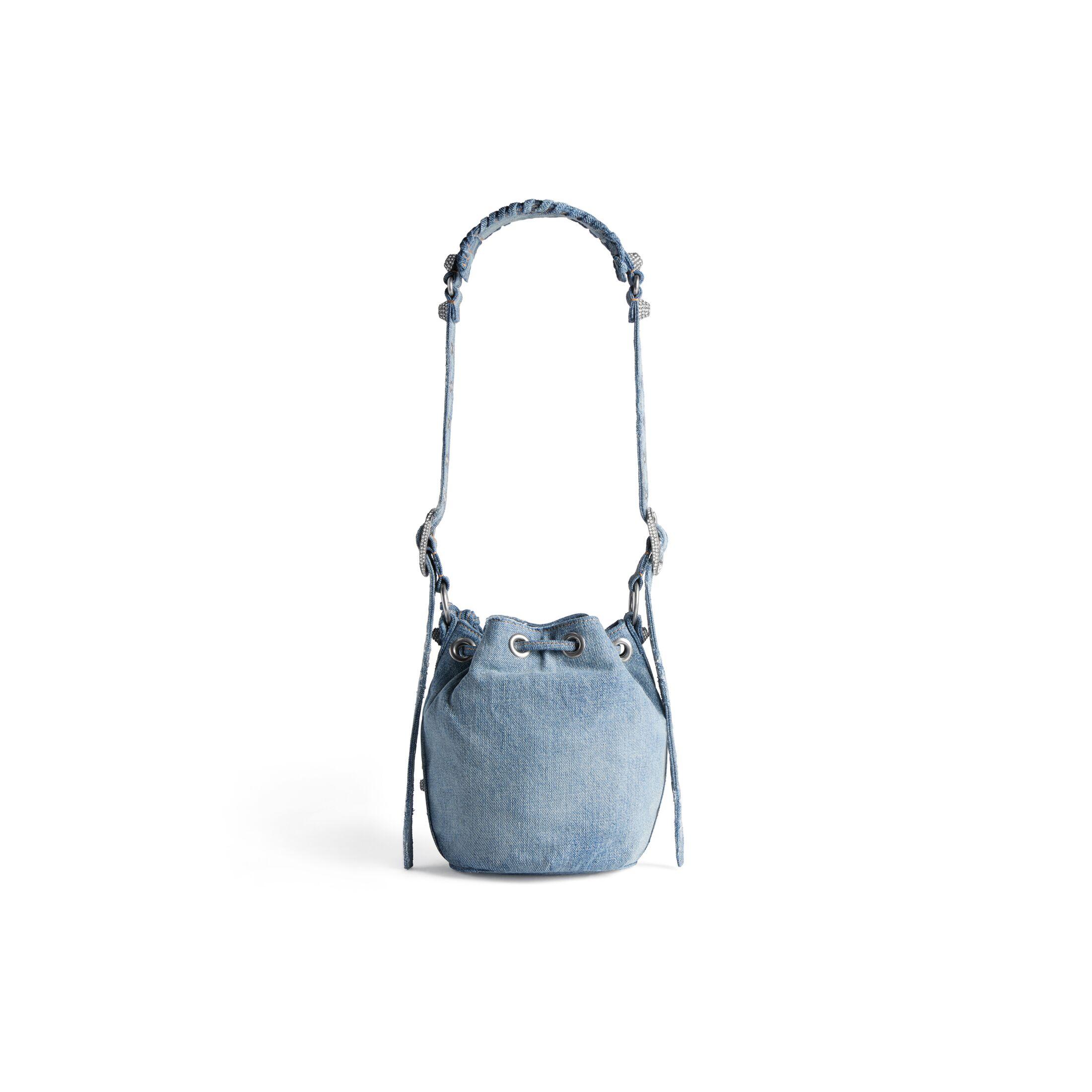 Túi Balenciaga Le Cagole Xs Bucket Bag Denim With Rhinestones Nữ Xanh Dương