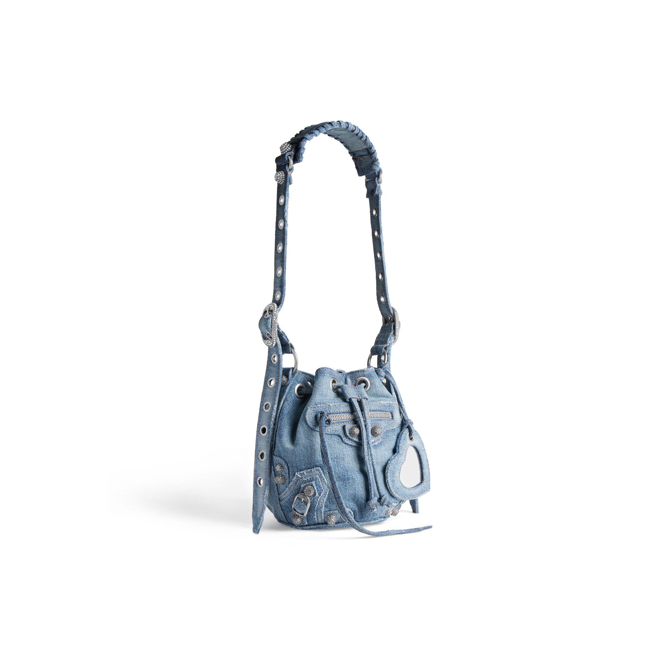 Túi Balenciaga Le Cagole Xs Bucket Bag Denim With Rhinestones Nữ Xanh Dương