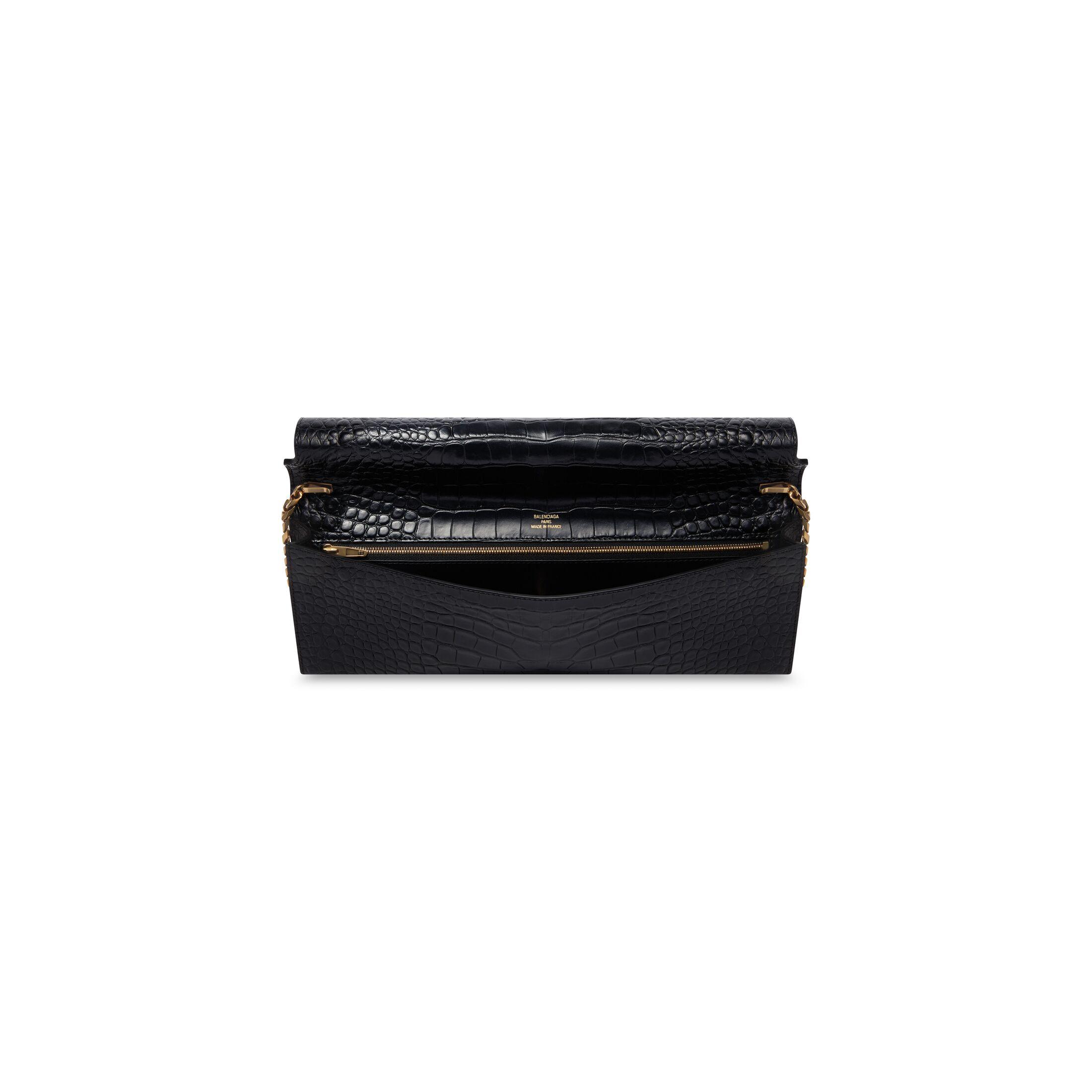 Túi Balenciaga Money Elongate Pouch With Chain Crocodile Embossed Nữ Đen