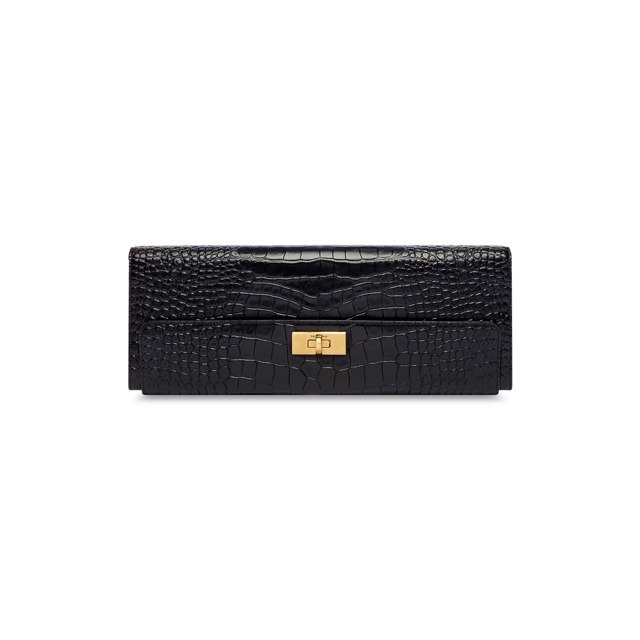 Túi Balenciaga Money Elongate Pouch With Chain Crocodile Embossed Nữ Đen