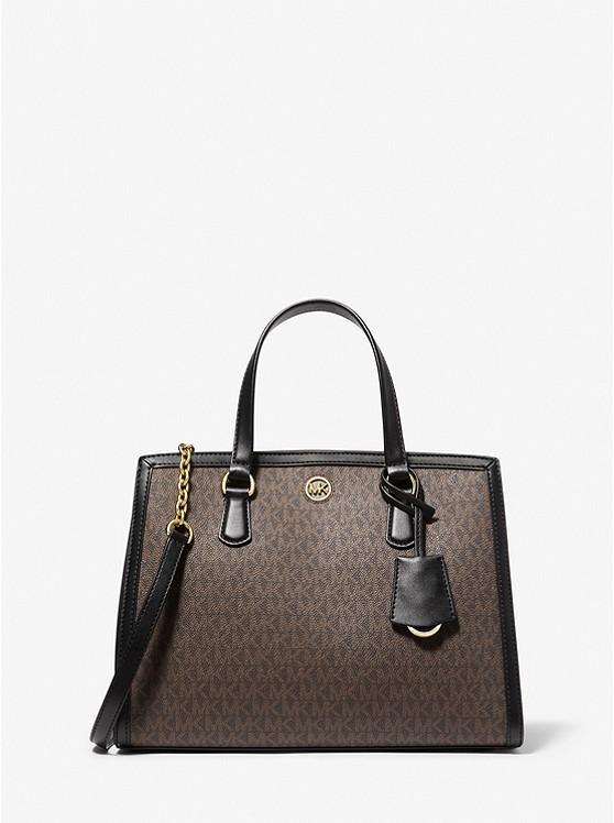 Túi Michael Kors Chantal Medium Logo Satchel Nữ Nâu Đen