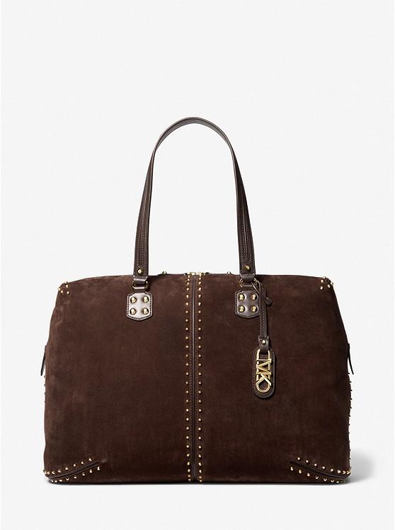 Túi Michael Kors Astor Extra-Large Studded Suede Weekender Bag Nữ Nâu Chocolate