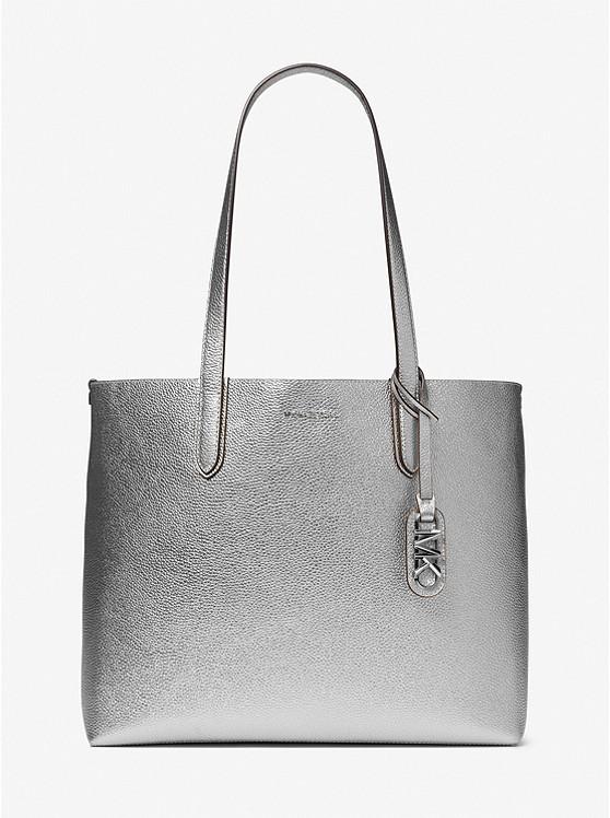 Túi Michael Kors Eliza Extra-Large Metallic Pebbled Leather Reversible Tote Bag Nữ Bạc