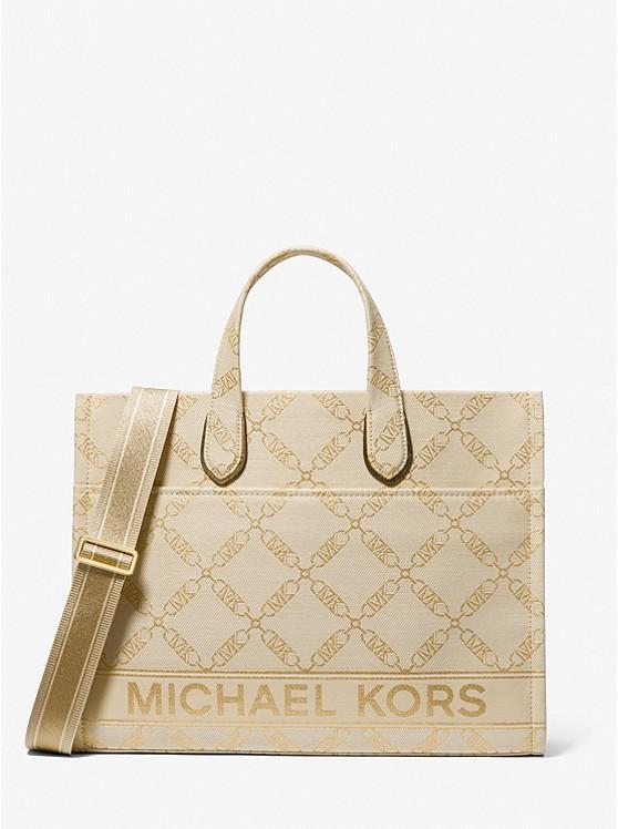 Túi Michael Kors Gigi Large Empire Logo Jacquard Tote Bag Nữ Vàng