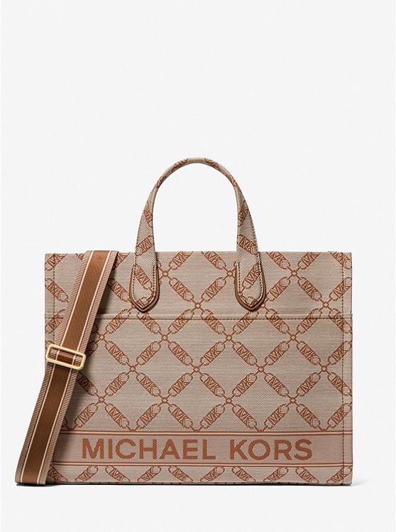 Túi Michael Kors Gigi Large Empire Logo Jacquard Tote Bag Nữ Nâu