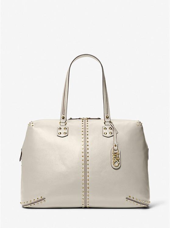 Túi Michael Kors Astor Extra-Large Studded Leather Weekender Bag Nữ Trắng