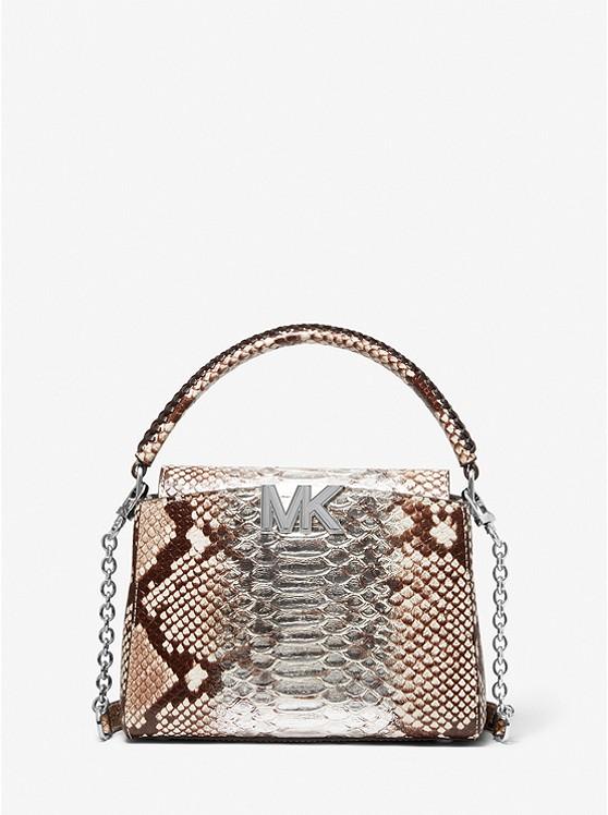 Túi Michael Kors Karlie Small Two-Tone Snake Embossed Leather Crossbody Bag Nữ Bạc