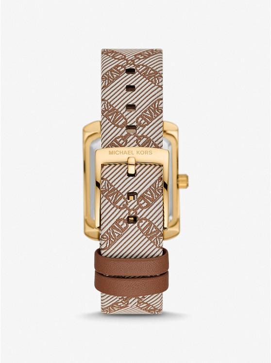 Đồng Hồ Michael Kors Mini Emery Gold-Tone And Empire Logo Jacquard Watch Nữ Vàng