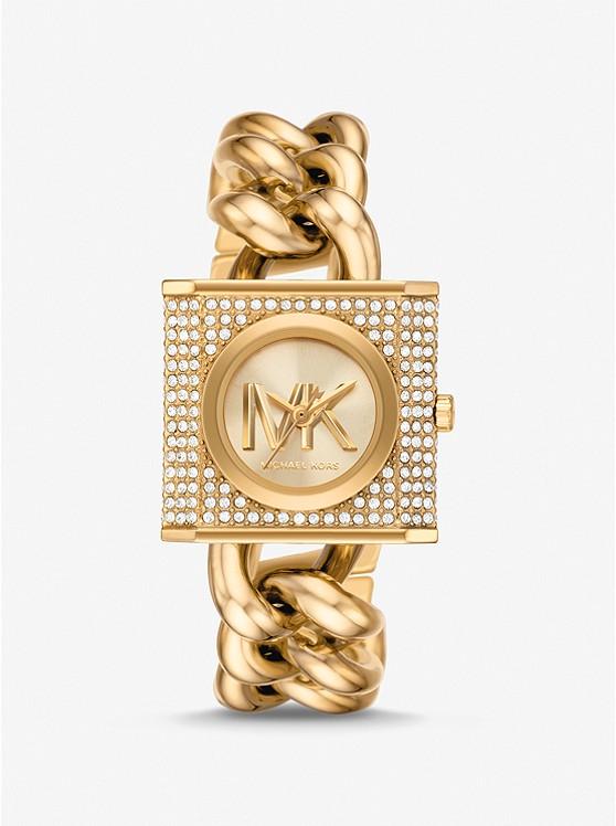 Đồng Hồ Michael Kors Mini Lock Pavé Gold-Tone Chain Watch Nữ Vàng