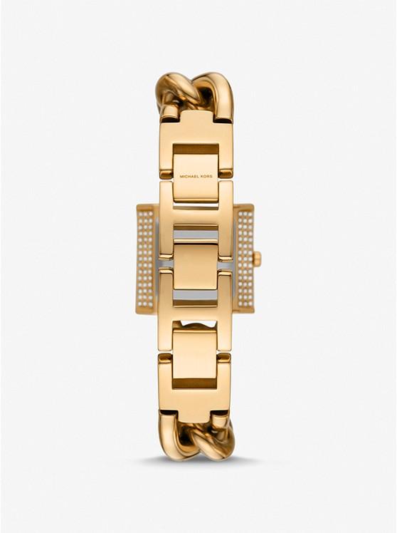 Đồng Hồ Michael Kors Mini Lock Pavé Gold-Tone Chain Watch Nữ Vàng