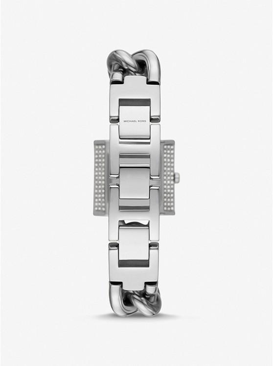 Đồng Hồ Michael Kors Mini Lock Pavé Silver-Tone Chain Watch Nữ Bạc