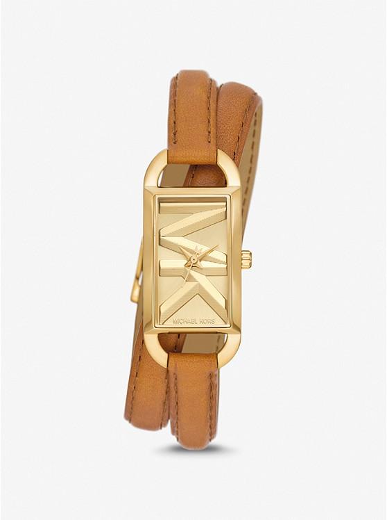 Đồng Hồ Michael Kors Mini Empire Gold-Tone And Leather Watch Nữ Vàng Nâu