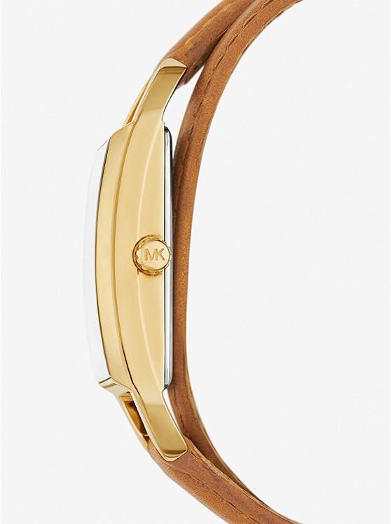 Đồng Hồ Michael Kors Mini Empire Gold-Tone And Leather Watch Nữ Vàng Nâu